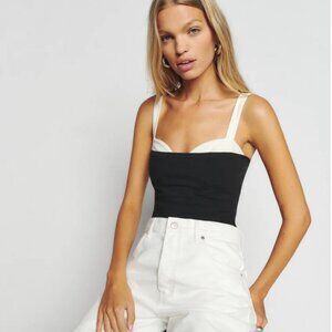 NWT Reformation Harlan Peekaboo Knit Top | Size XL | Black + White.
